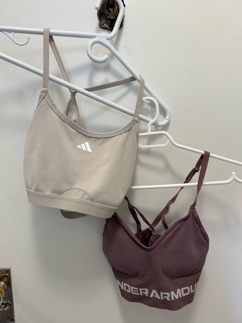 Set of 2: Adidas Taupe Sports Bra + Under Armour Mauve Sports Bra